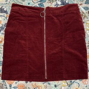 Burgundy Corduroy Skirt with Zipper